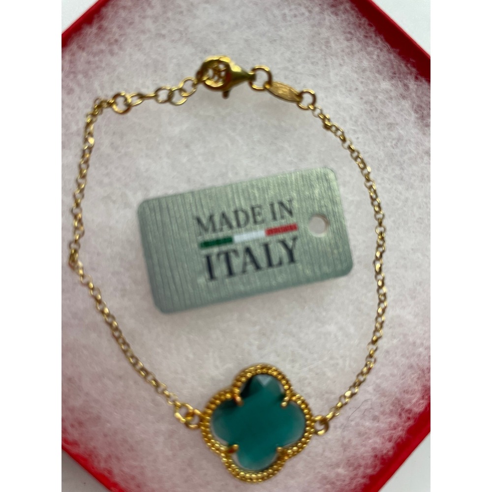 Mia Fiore Teal Green Quatrefoil Clover Gold Tone Chain Bracelet Adj. #793